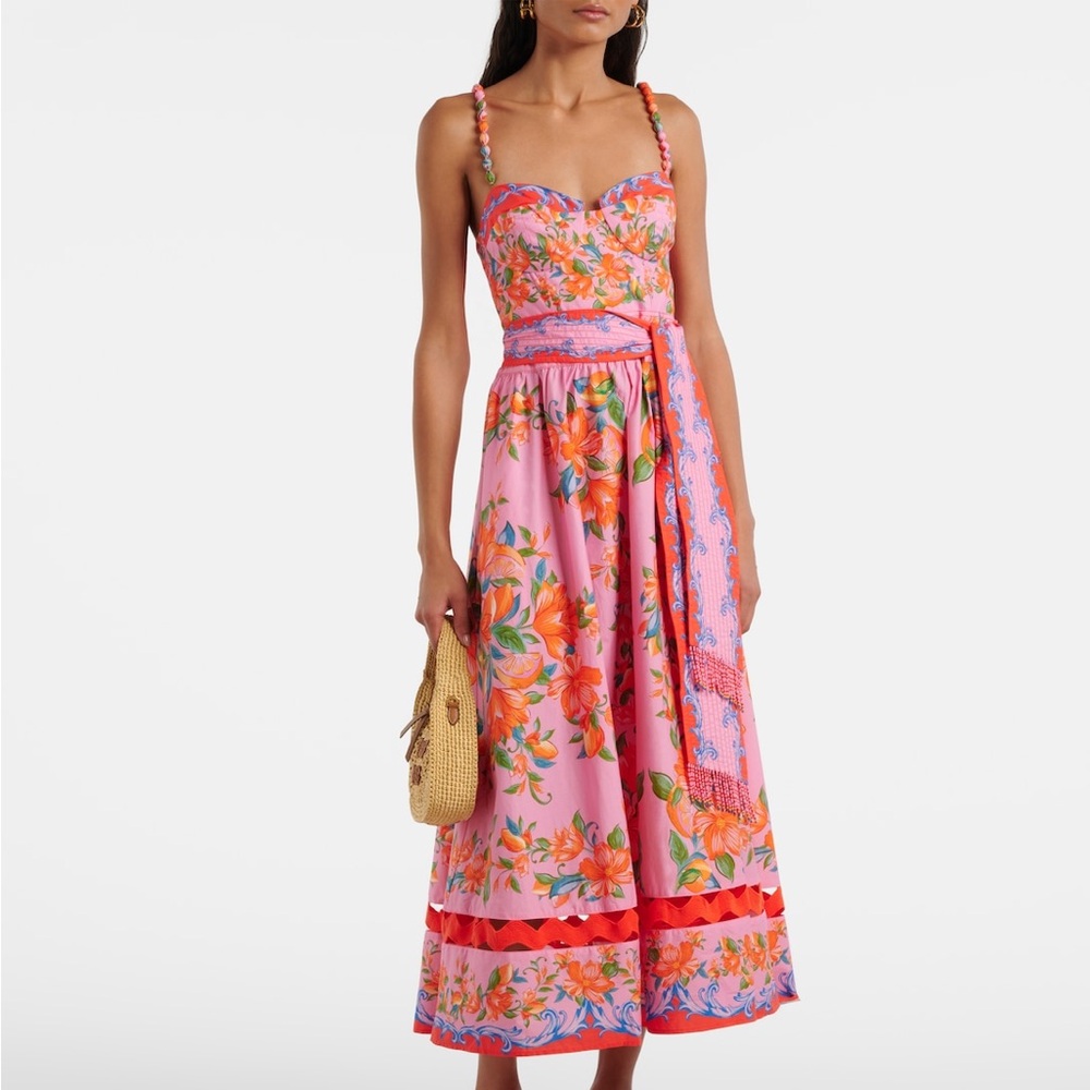 Farm Rio Sicily Flowers Printed Cotton Midi Dress